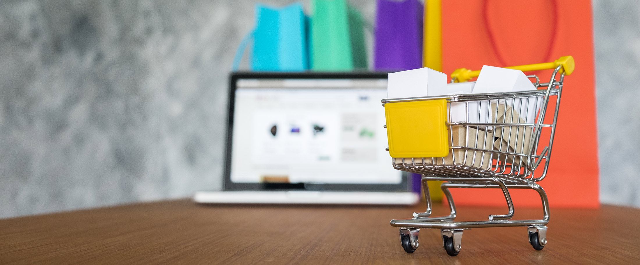 Laptop And Shopping Bags, Online Shopping Concept